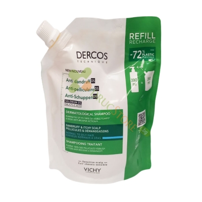 ВИШИ DERCOS DS ШАМПОАН ПРОТИВ ПЪРХОТ ЗА НОРМАЛНА ДО МАЗНА КОСА ПЪЛНИТЕЛ 390 мл / VICHY DERCOS DS ANTI DANDRUFF SHAMPOO REFILL