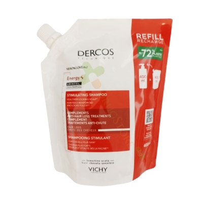 ВИШИ ДЕРКОС ЕНЕРГИЗИРАЩ ШАМПОАН ПЪЛНИТЕЛ 400 мл / VICHY DERCOS ENERGISING STIMULATINIG SHAMPOO FOR HAIR LOSS TRAETMENTS REFILL PACK 