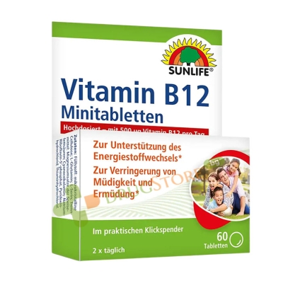ВИТАМИН B12 - ЦИАНОКОБАЛАМИН таблетки 60 броя / SUNLIFE VITAMIN B12 - CYANOCOBALAMIN 