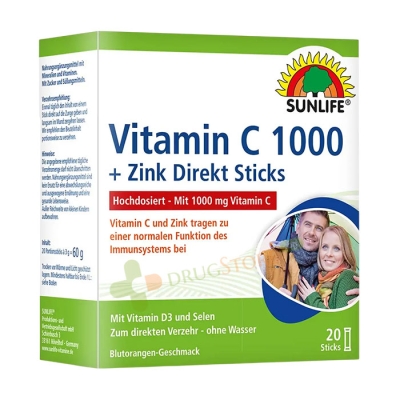 ВИТАМИН C 1000 мг + ЦИНК + СЕЛЕН + ВИТАМИН D сашета 20 броя / SUNLIFE VITAMIN C 1000 mg + ZINC, SELENIUM AND VITAMIN D sachets 