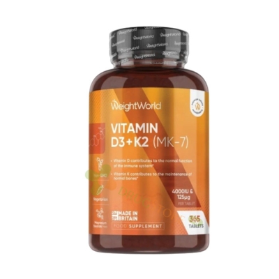 ВИТАМИН D3 + K2 МК-7 таблетки 365 броя / WEIGHT WORLD VITAMIN D3 + K2 (MK-7)