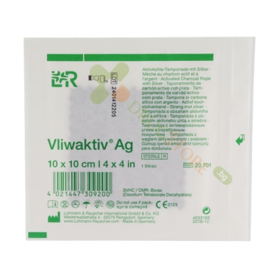 ВЛИВАКТИВ Ag ПРЕВРЪЗКА С АКТИВЕН ВЪГЛЕН И СРЕБРО, ТЪНКА 10 х 10 см 1 брой / LOHMANN & RAUSCHER VLIWAKTIV Ag ABSORBENT ACTIVATED CHARACOAL DRESSING WITH SILVER 10 x 10 cm 