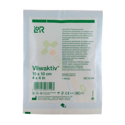 ВЛИВАКТИВ ПРЕВРЪЗКА С АКТИВЕН ВЪГЛЕН 10 х 10 см 1 брой / LOHMANN & RAUSCHER VLIWAKTIV ABSORBENT ACTIVATED CHARACOAL DRESSING 10 x 10 cm 