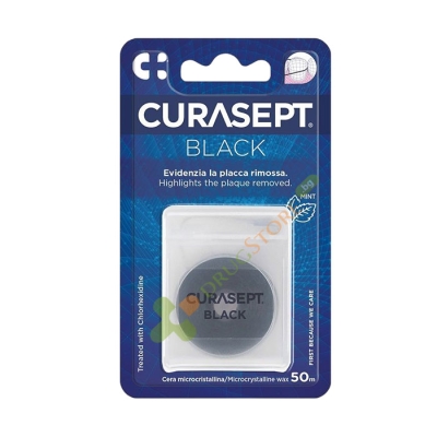 ВОСЪЧЕН КОНЕЦ ЗА ЗЪБИ КЮРАСЕПТ ЧЕРЕН 50 м / CURASEPT BLACK FLOSS 