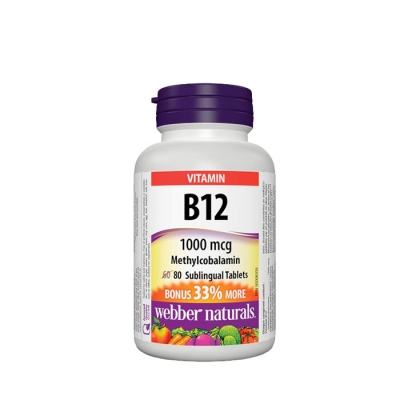 ВИТАМИН B12 сублингвални таблетки 1000 мкг 80 броя / WEBBER NATURALS VITAMIN B12 METHYLCOBALAMIN