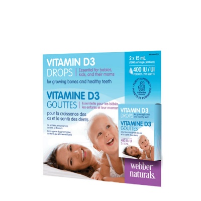 ВИТАМИН Д3 400IU капки 15 мл. 2 броя / WEBBER NATURALS VITAMIN D3 400 IU drops 15 ml 2