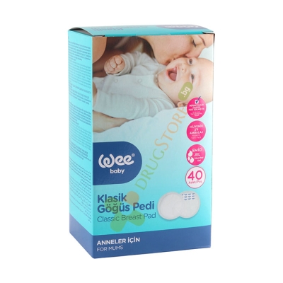 УИ БЕЙБИ КЛАСИЧЕСКИ БЕЛИ ПОДЛОЖКИ ЗА КЪРМАЧКИ С ГЕЛ СЛОЙ 40 броя / WEE BABY CLASSIC WHITE BREAST PADS WITH GEL