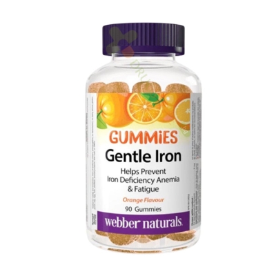 ЖЕЛЯЗО ГЪМИ желирани таблетки с вкус на портокал 90 броя / WEBBER NATURALS GENTLE IRON GUMMIES orange flavour gummies 