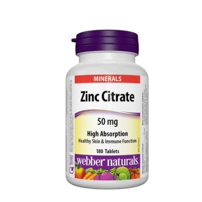 ЦИНК ЦИТРАТ таблетки 50 мг. 180 броя / WEBBER NATURALS ZINC CITRATE tablets 50 mg. 180