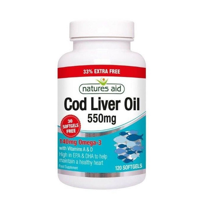 МАСЛО ОТ ЧЕРЕН ДРОБ НА ТРЕСКА капсули 550 мг. 120 броя / NATURES AID COD LIVER OIL