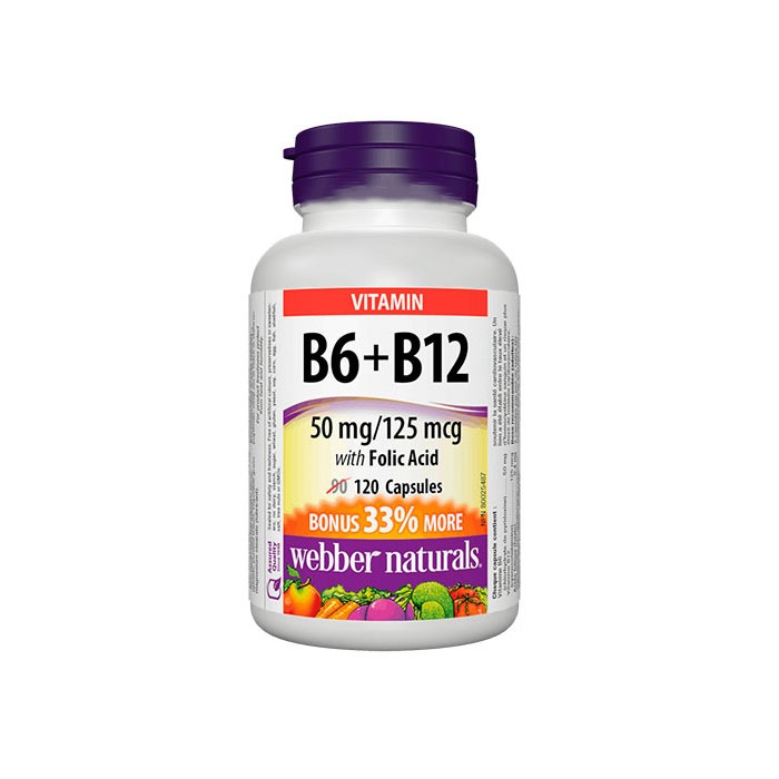 ВИТАМИН Б6 + Б12 + ФОЛИЕВА КИСЕЛИНА капсули 120 броя / WEBBER NATURALS VITAMIN B6 + VITAMIN B12 + FOLIC ACID