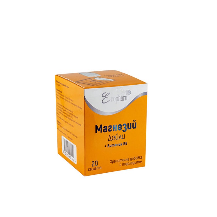МАГНЕЗИЙ ДЕЙЛИ + ВИТАМИН Б6 саше 20 броя / ECOPHARM MAGNESIUM DAILY ...