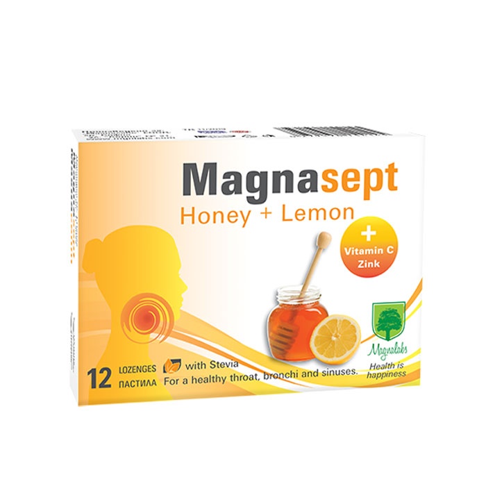 МАГНАЛАБС МАГНАСЕПТ МЕД И ЛИМОН пастили 12 броя / MAGNALABS MAGNASEPT honey+lemon