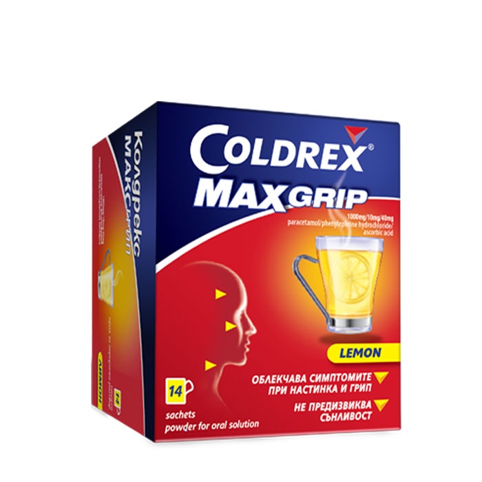 КОЛДРЕКС МАКСГРИП ЛИМОН 1000 mg/10 mg/40 mg прах за перорален разтвор 14 броя / COLDREX MAXGRIP