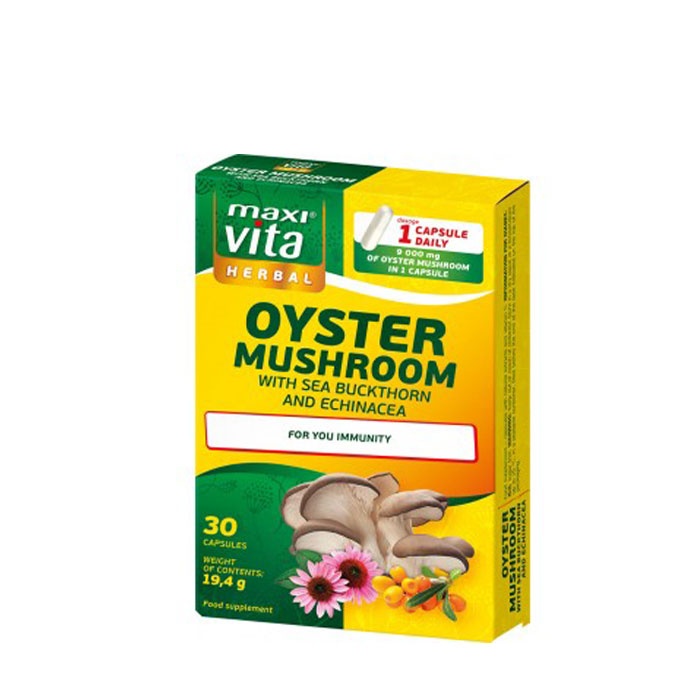 МАКСИ ВИТА КЛАДНИЦА + ОБЛЕПИХА + ЕХИНАЦЕЯ капсули 30 броя / MAXI VITA OYSTER MUSHROOM WITH SEA BUCKTORN &amp; ECHINACEA