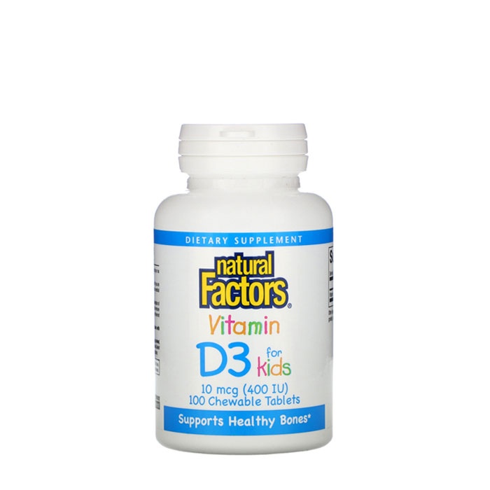 НАТУРАЛ ФАКТОРС ВИТАМИН D3 КИДС дъвчащи таблетки 400 IU 100 броя / NATURAL FACTORS VITAMIN D 3 FOR KIDS