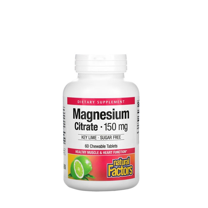 НАТУРАЛ ФАКТОРС МАГНЕЗИЕВ ЦИТРАТ дъвчащи таблетки 150 мг 60 броя / NATURAL FACTORS MAGNESIUM CITRATE