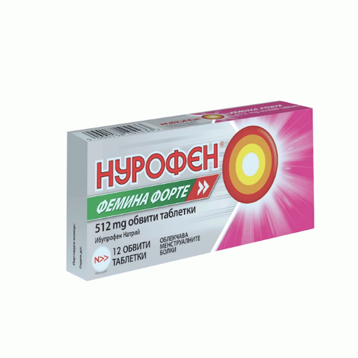 НУРОФЕН ФЕМИНА ФОРТЕ обвити таблетки 512 мг 12 броя / NUROFEN FEMINA FORTE