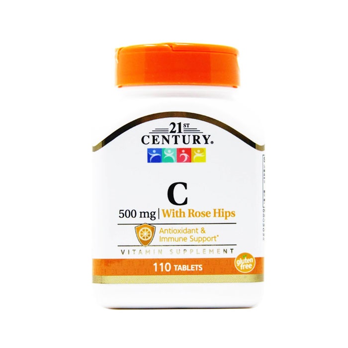 ВИТАМИН Ц + ШИПКА таблетки 500 мг. 110 броя / 21ST CENTURY VITAMIN C WITH ROSE HIPS tablets 500 mg. 110