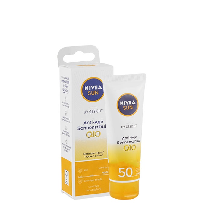 НИВЕА СЪН СЛЪНЦЕЗАЩИТЕН КРЕМ ЗА ЛИЦЕ ПРОТИВ БРЪЧКИ И ПИГМЕНТАЦИЯ SPF 50+ 50 мл. / NIVEA SUN ANTI-AGE Q10 SUNSCREEN PROTECTION SPF 50
