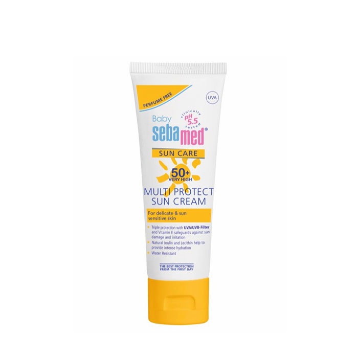 ДЕТСКИ СЛЪНЦЕЗАЩИТЕН КРЕМ БЕЗ ПАРФЮМ СЕБА МЕД БЕБЕ SPF 50+ 75 мл. / SEBA MED BABY PERFUME FREE MULTI PROTECT SUN CREAM SPF 50+