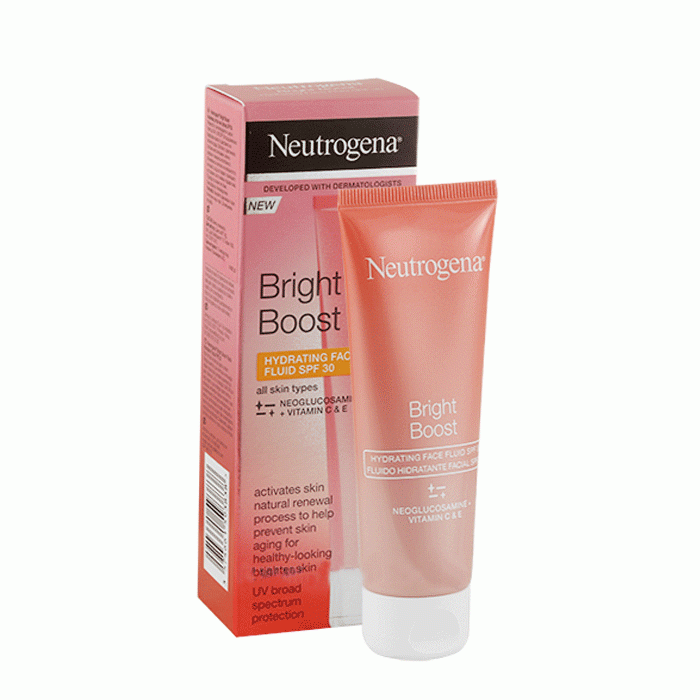 БРАЙТ БУУСТ ОЗАРЯВАЩ УЛТРА ЛЕК ФЛУИД SPF30 НЮТРОГЕНА 50 мл. / NEUTROGENA BRIGHT BOOST HYDRATING FACE FLUID SPF 30
