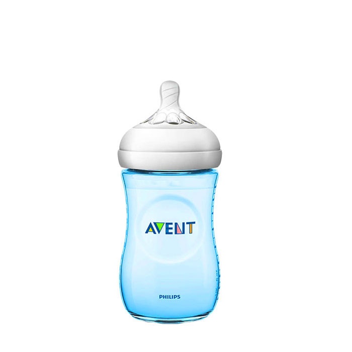 ШИШЕ НАТУРАЛ PP СИНЬО 260 мл + БИБЕРОН СЛОУ с 2 дупки 1+ месеца / PHILIPS AVENT NATURAL PP FEEDING BOTTLE BLUE
