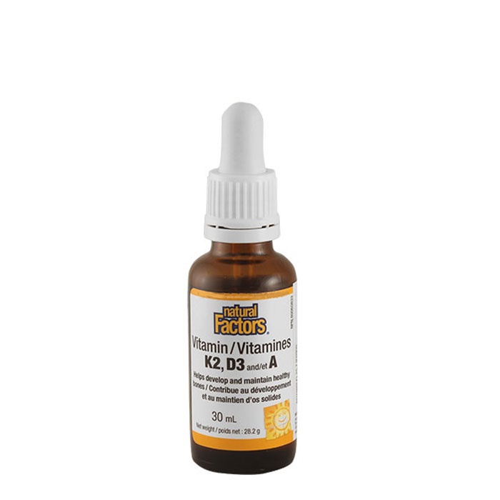 НАТУРАЛ ФАКТОРС ВИТАМИН K2 + ВИТАМИН D3 + ВИТАМИН A капки 30 мл 120 дози / NATURAL FACTORS VITAMIN K2 + VITAMIN D3 + VITAMIN A