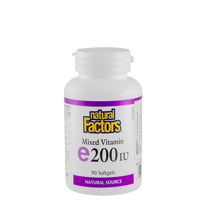 НАТУРАЛ ФАКТОРС ВИТАМИН E С МИКСИРАНИ ТОКОФЕРОЛИ капсули 200 IU 90 броя / NATURAL FACTORS VITAMIN E MIXED VITAMIN