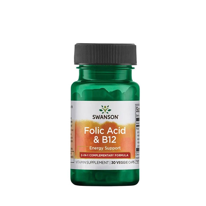 СУОНСЪН ФОЛИЕВА КИСЕЛИНА + ВИТАМИН B12 капсули 30 броя / SWANSON FOLIC ACID &amp; B12