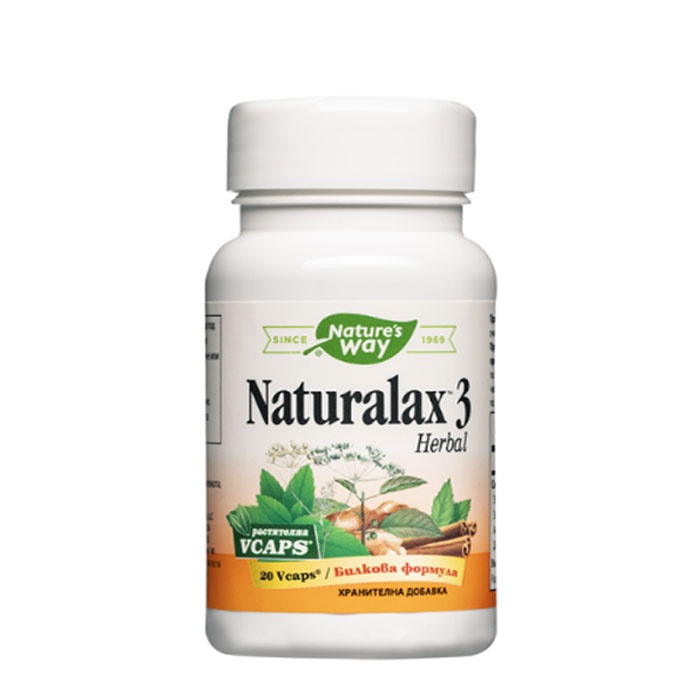 НАТУРАЛАКС 3 капсули 410 мг 20 броя / NATURE&#039;S WAY NATURALAX