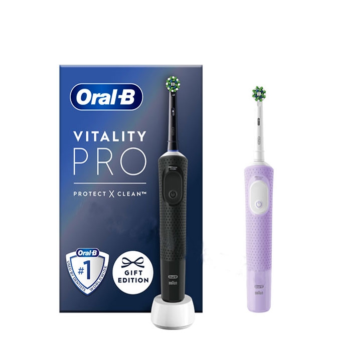 КОМПЛЕКТ ЕЛЕКТРИЧЕСКИ ЧЕТКИ ЗА ЗЪБИ ОРАЛ Б ВИТАЛИТИ PRO ЧЕРНА + ЛИЛАВА / ORAL B SPECIAL PACK ELECTRIC TOOTHBRUSHES