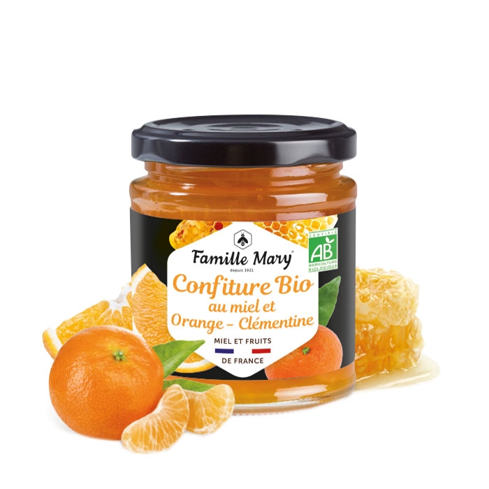БИО КОНФИТЮР С МЕД, ПОРТОКАЛИ И КЛЕМЕНТИНИ 220 г / FAMILLE MARY CONFITURE AU MIEL ET ORANGE-CLЕMENTINE BIO