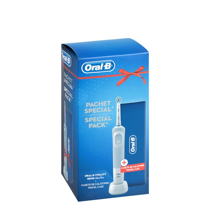 ЕЛЕКТРИЧЕСКА ЧЕТКА ЗА ЗЪБИ ОРАЛ Б ВИТАЛИТИ СЕНСИ + ТРАВЪЛ КЕЙС / BRAUN ORAL B SPECIAL PACK VITALITY SENSI TOOTHBRUSH + TRAVEL CASE