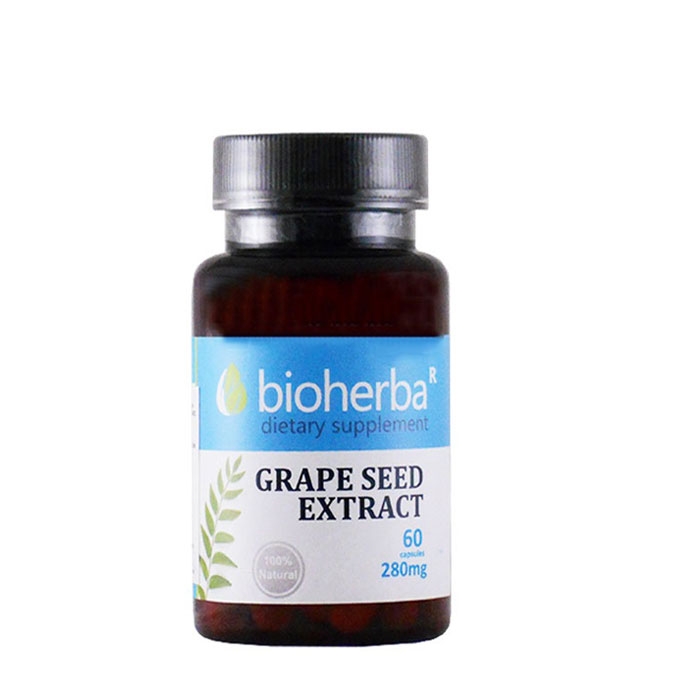 БИОХЕРБА ГРОЗДОВИ СЕМКИ капсули 280 мг. 60 броя / BIOHERBA GRAPE SEED EXTRACT