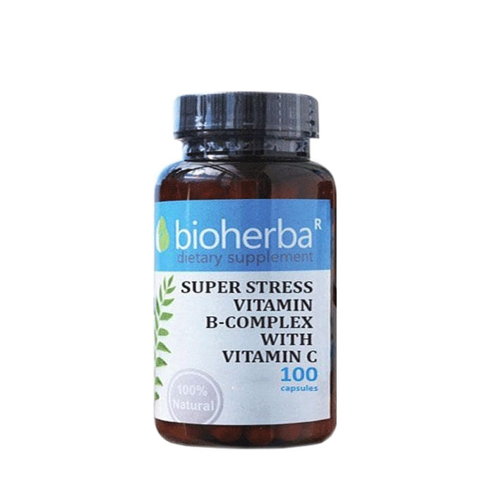 БИОХЕРБА СУПЕР СТРЕС - B КОМПЛЕКС + ВИТАМИН C капсули 100 броя / BIOHERBA SUPER STRESS VITAMIN B-COMPLEX WITH VITAMIN C