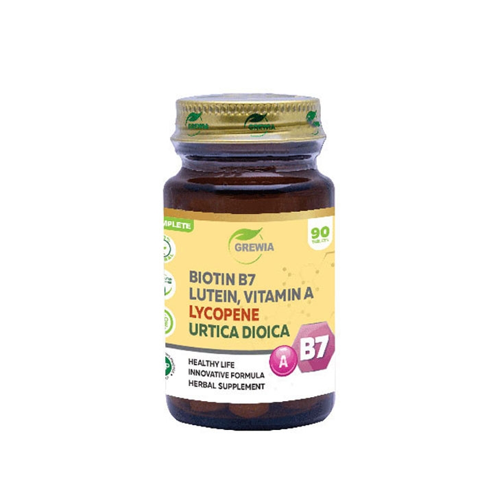 ГРЕВИЯ ВИТАМИН B7 + ЛИКОПЕН + ЛУТЕИН + ВИТАМИН A + КОПРИВА таблетки 90 броя / GREWIA VITAMIN B7 + LYCOPENE + LUTEIN
