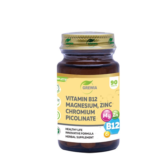 ГРЕВИЯ ВИТАМИН B12 + МАГНЕЗИЙ + ЦИНК + ХРОМ таблетки 90 броя / GREWIA VITAMIN B12 + MAGNESIUM + ZINC + CHROMIUM PICOLINATE