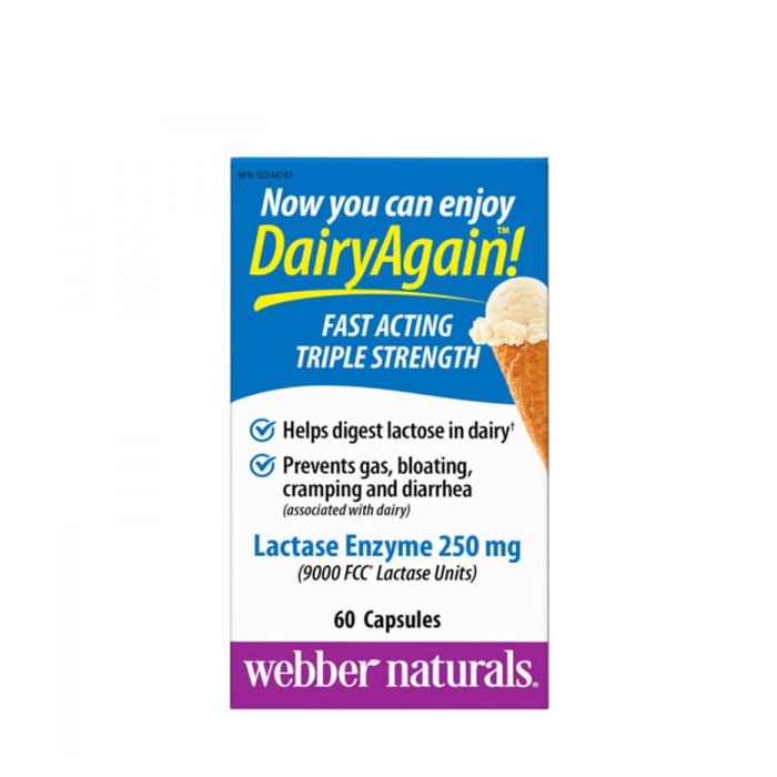 ЛАКТАЗА ЕНЗИМ 250 мг капсули 60 броя / WEBBER NATURALS LACTASE ENZYMES