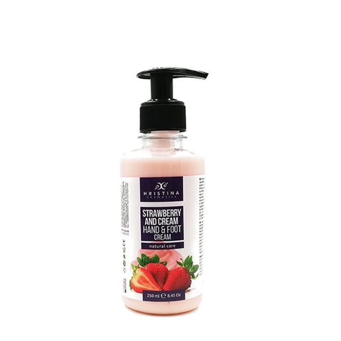 КРЕМ ЗА РЪЦЕ И КРАКА ЯГОДА И СМЕТАНА 250 мл. / HRISTINA STRAWBERRY &amp; CREAM HAND &amp; FOOT CREAM