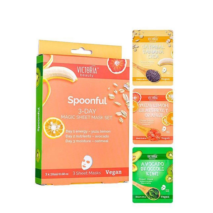 ШИЙТ МАСКА ЗА ЛИЦЕ SPOONFUL 3-ДНЕВНА ВЪЛШЕБНА ГРИЖА 20 мл. 3 броя / VICTORIA BEAUTY SPOONFUL 3-DAY MAGIC SHEET MASK SET