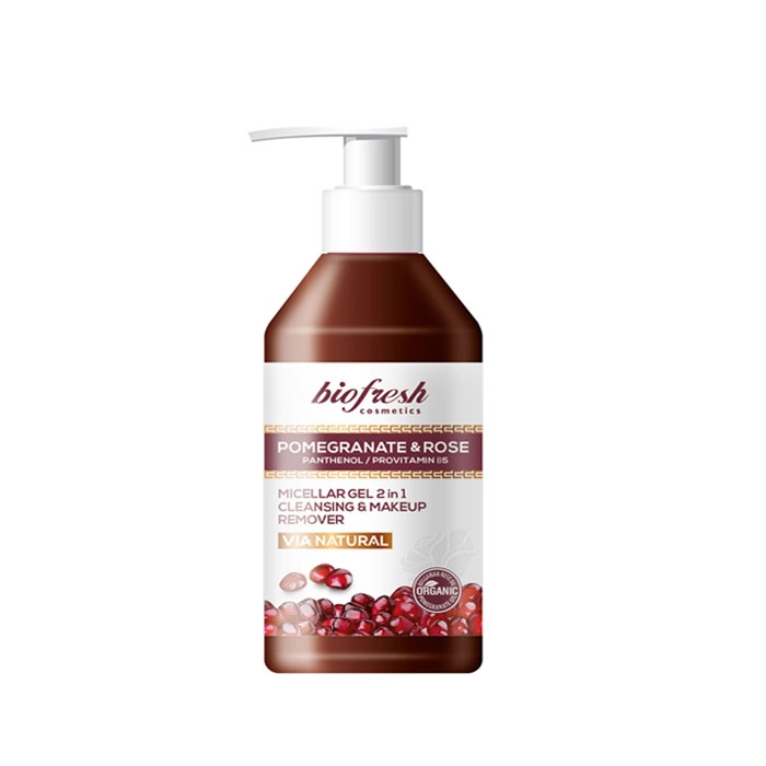 БИОФРЕШ VIA NATURAL POMEGRANATE &amp; ROSE МИЦЕЛАРЕН ГЕЛ ЗА ИЗМИВАНЕ НА ЛИЦЕ 250 мл. / BIOFRESH VIA NATURAL POMEGRANATE &amp; ROSE MICELLAR GEL 2 IN 1