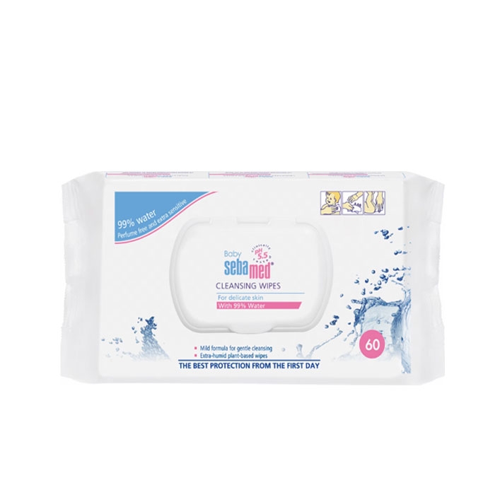 МОКРИ КЪРПИ СЕБА МЕД БЕБЕ 99% ВОДА 60 броя / SEBAPHARMA SEBAMED BABY CLEANSING WIPES 99% WATER