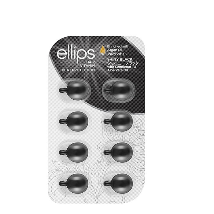 ЕЛЛИПС ВИТАМИНЕН СЕРУМ ЗА БЛЕСТЯЩА КОСА 1 мл. 8 броя / ELLIPS HAIR VITAMIN HEAT PROTECTION HAIR SHINY BLACK WITH CANDLENUT AND ALOE VERA OIL