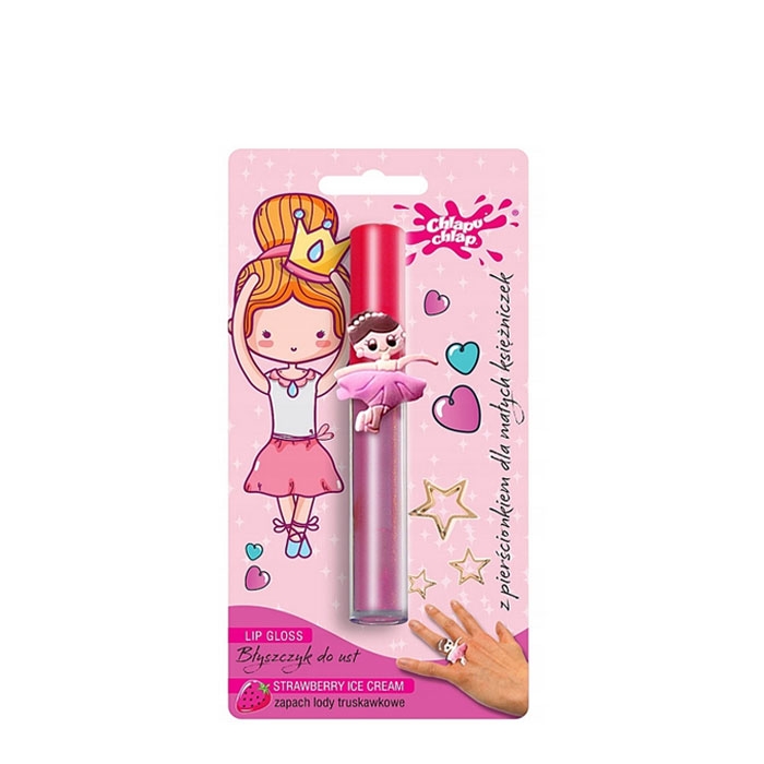 ГЛАНЦ ЗА УСТНИ С ПРЪСТЕН ЯГОДОВ СЛАДОЛЕД 3 гр. / CHLAPU CHLAP LIP BALM WITH RING STRAWBERRY ICE CREAM