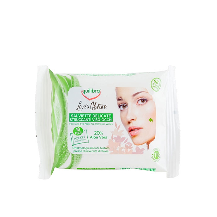 ЕКВИЛИБРА МОКРИ КЪРПИ ЗА ПОЧИСТВАНЕ НА ГРИМ С АЛОЕ ВЕРА 10 броя / EQUILIBRA MAKE-UP REMOVER WET WIPES WITH ALOE VERA