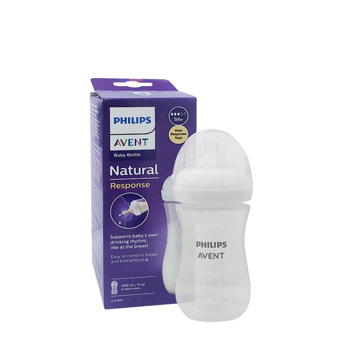 АВЕНТ ШИШЕ NATURAL RESPONSE 260 мл. + БИБЕРОН 1+ месеца / AVENT NATURAL RESPONSE BABY BOTTLE + BOTTLE NIPPLE