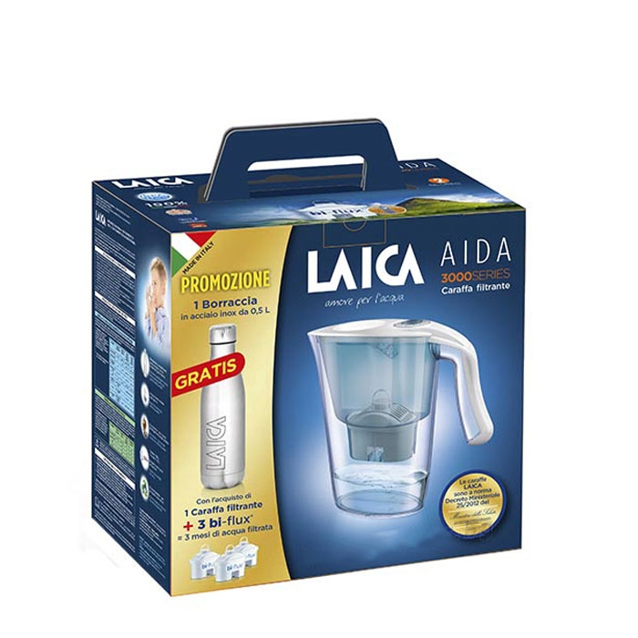 LAICA КАНА ЗА ФИЛТРИРАНЕ НА ВОДА КАРМЕН АИДА + ФИЛТЪР 3 броя + БУТИЛКА / LAICA WATER FILTER JUG CARMEN AIDA + FILTER * 3 + BOTTLE J9079A