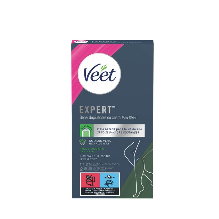 ВОСЪЧНИ ЛЕНТИ ЗА ДЕПИЛАЦИЯ ЗА ТЯЛО ЗА СУХА КОЖА С АЛОЕ ВЕРА 12 броя / VEET EXPERT WAX STRIPES BODY FOR DRY SKIN WITH ALOE VERA