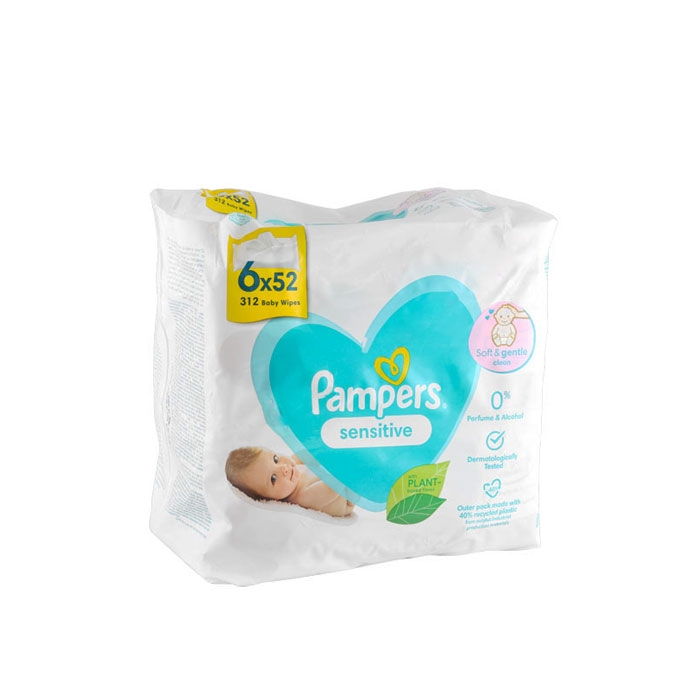 МОКРИ КЪРПИ ПАМПЕРС СЕНЗИТИВ 6 опаковки 52 броя / PROCTER &amp; GAMBLE PAMPERS SENSITIVE WET WIPES 6 packs